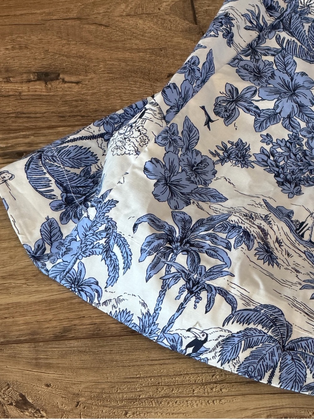 Joie Blue & White Tropical Toile Palm Fit & Flare Dress - 4 - Picture 9 of 12